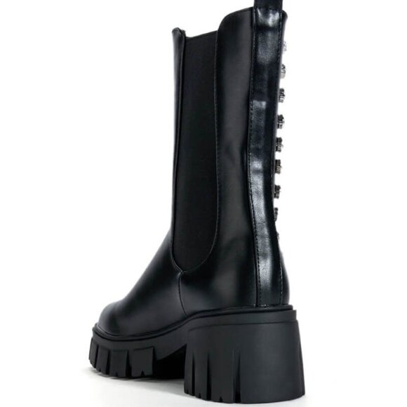 Miz Rhinestone Flat Platform Chelsea Black Pull On Boot 8.5 - Picture 4 of 5